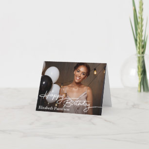 Simple Classic Happy Birthday Photo Thank You Card