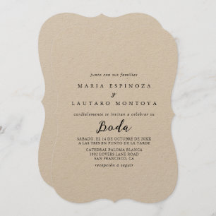 Simple Classic Kraft Spanish Wedding  Invitation