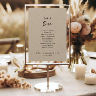 Simple Classic Kraft Table Number 1 Seating Chart