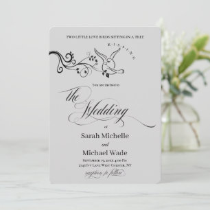 Simple Classic love birds Wedding Invitation