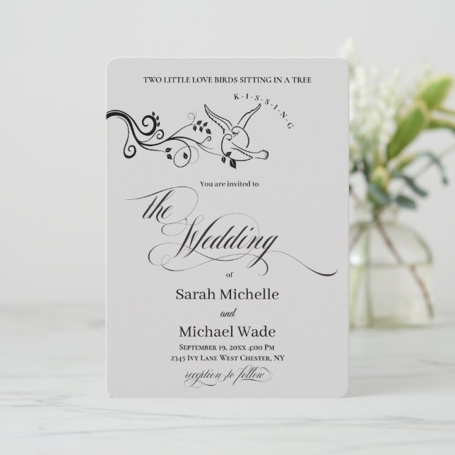 Simple Classic love birds Wedding Invitation (Standing Front)