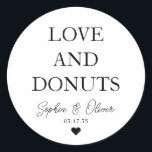 Simple Classic LOVE DONUTS Heart Wedding Favour Classic Round Sticker<br><div class="desc">A Classic Black Thank You Wedding Sticker featuring "Love and DONUTS" in a classic modern elegant font. 
You can easily personalised it with your names and wedding date.</div>