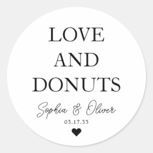 Simple Classic LOVE DONUTS Heart Wedding Favour Round Sticker