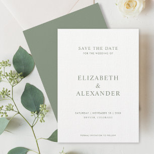 Simple Classic Minimalist Sage Green Wedding Save The Date