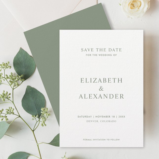 Simple Classic Minimalist Sage Green Wedding Save The Date (Creator Uploaded)