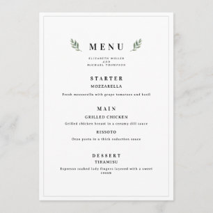 Simple Classic Minimalist Wedding Menu, Modern Menu
