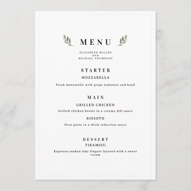 Simple Classic Minimalist Wedding Menu, Modern  Menu (Front)