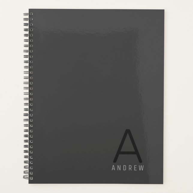 Simple Classic Modern Personalised Name Guys Grey  Planner (Front)