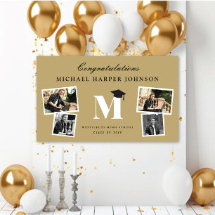 Simple Classic Monogram 4 Photo Graduation Party Banner