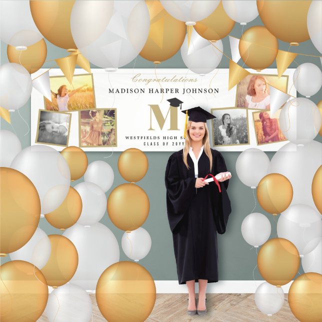 Simple Classic Monogram 6 Photo Graduation Party Banner (Simple Classic Monogram 6 Photo Graduation Party Banner by fatfatin @ www.zazzle.com/color_therapy)