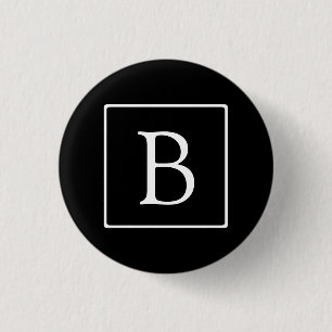 Simple Classic Monogram   Black w/ White Text 3 Cm Round Badge