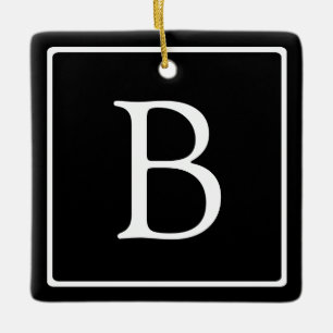 Simple Classic Monogram Black w/ White Text Ceramic Ornament