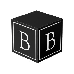Simple Classic Monogram Black w/ White Text Cube