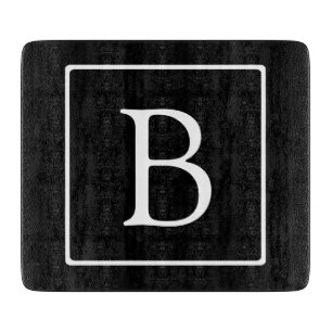 Simple Classic Monogram   Black w/ White Text Cutting Board