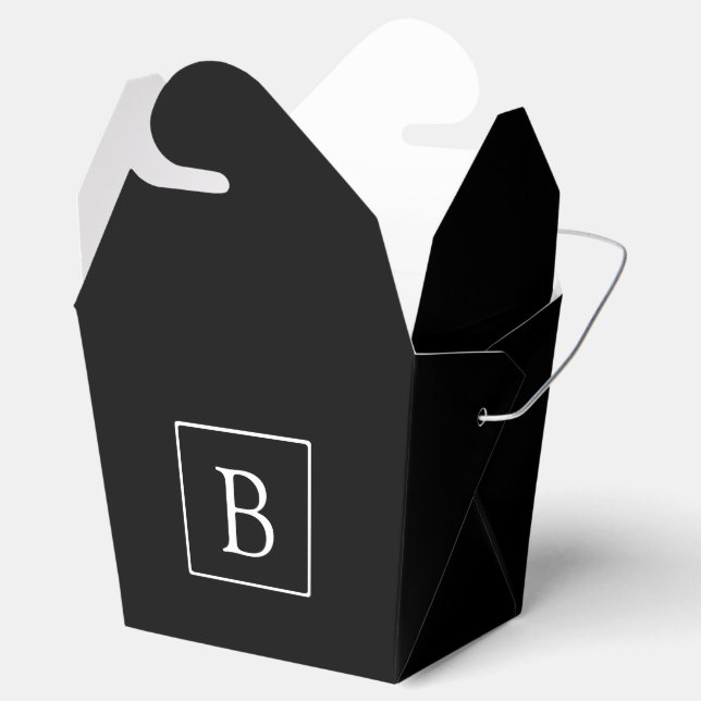 Simple Classic Monogram | Black w/ White Text Favour Box (Opened)