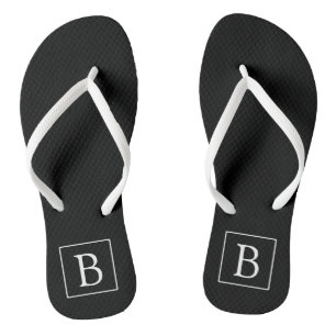 Simple Classic Monogram   Black w/ White Text Jandals