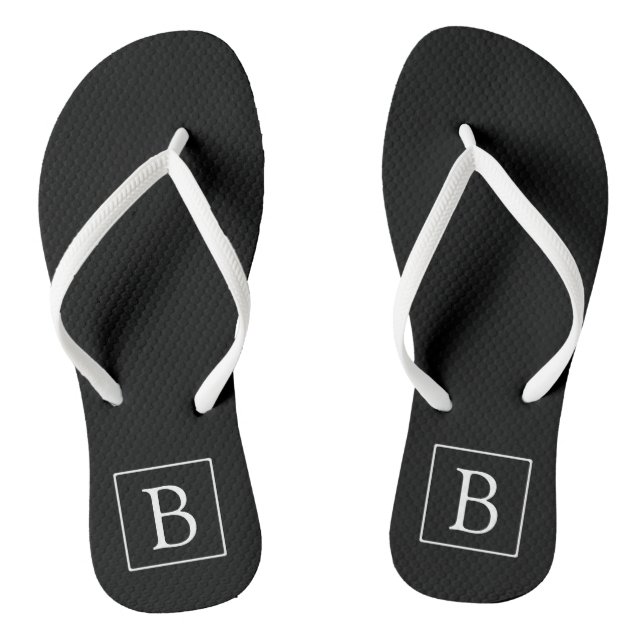 Simple Classic Monogram | Black w/ White Text Jandals (Footbed)