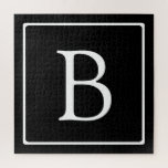 Simple Classic Monogram | Black w/ White Text Jigsaw Puzzle<br><div class="desc">Minimal and classy.</div>