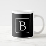Simple Classic Monogram | Black w/ White Text Large Coffee Mug<br><div class="desc">Minimal and classy.</div>