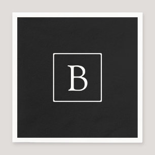 Simple Classic Monogram   Black w/ White Text Napkin