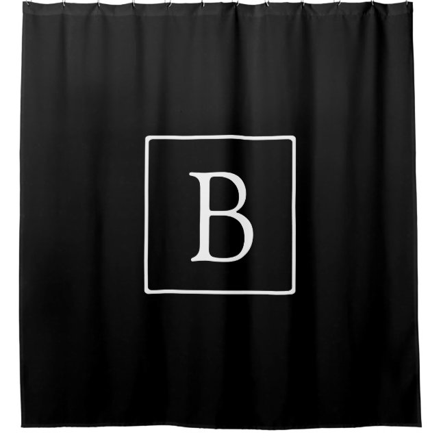 Simple Classic Monogram | Black w/ White Text Shower Curtain (Front)