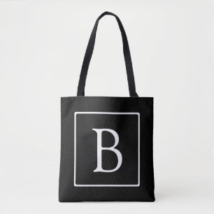 Simple Classic Monogram   Black w/ White Text Tote Bag