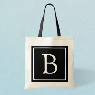Simple Classic Monogram   Black w/ White Text Tote Bag