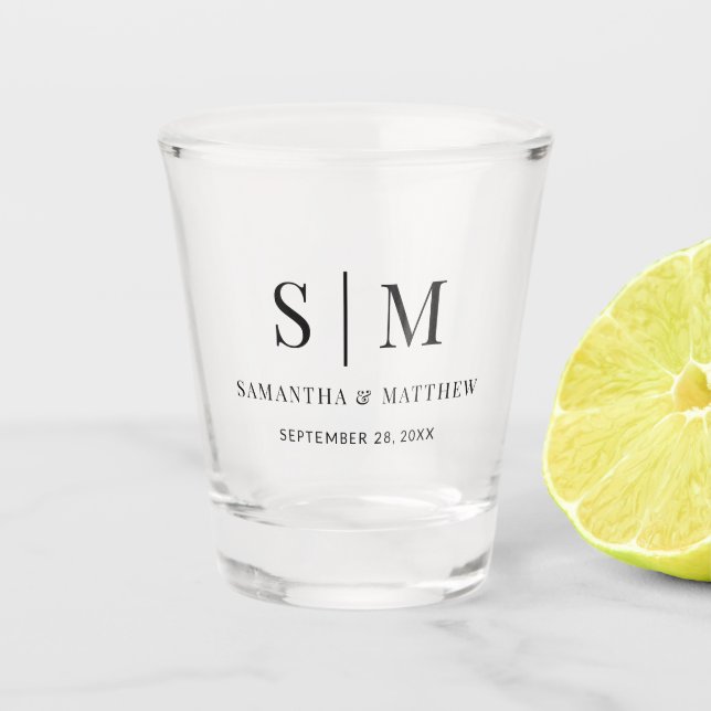 Simple Classic Monogram Elegant Wedding Shot Glass (Front)
