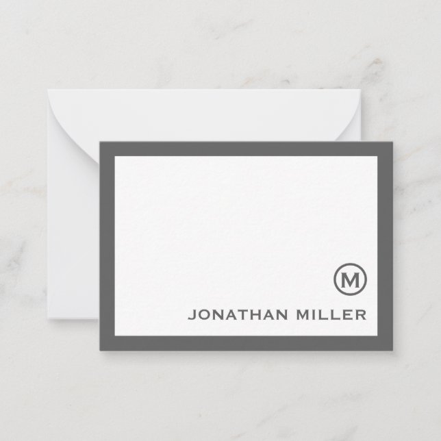 Simple Classic Monogram Grey White Card (Front)