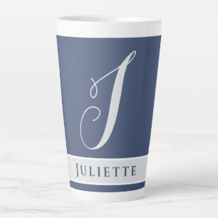 SIMPLE CLASSIC MONOGRAM INITIAL NAMED SILVER WHITE LATTE MUG