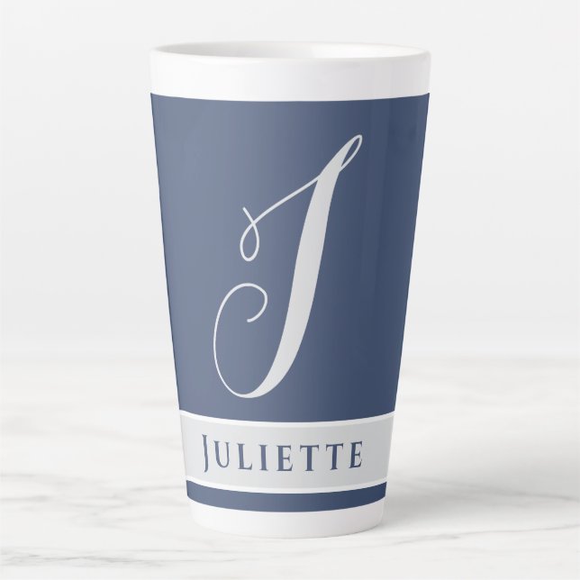 SIMPLE CLASSIC MONOGRAM INITIAL NAMED SILVER WHITE LATTE MUG (Front)