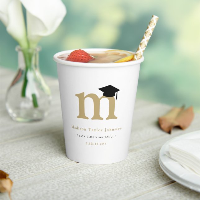Simple Classic Monogram Modern Graduation Party Paper Cups (Insitu)