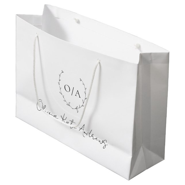 Simple Classic Monogram Wreath Elegant Large Gift Bag (Front Angled)