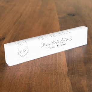 Simple Classic Monogram Wreath Elegant Nameplate