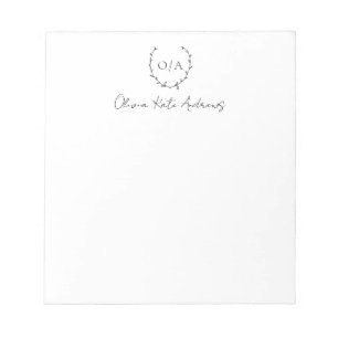 Simple Classic Monogram Wreath Elegant Notepad