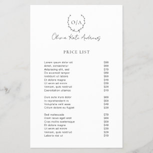 Simple Classic Monogram Wreath Elegant Price List Flyer