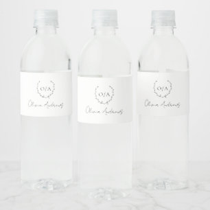 Simple Classic Monogram Wreath Elegant Water Bottle Label