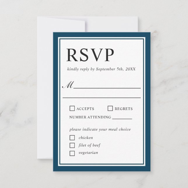 Simple Classic Navy and White Wedding RSVP (Front)