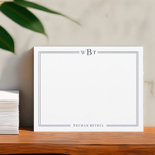 Simple Classic Navy Blue 3-Initial Monogram & Name Card