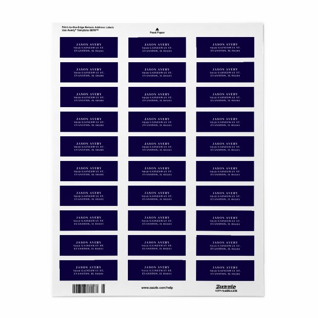 Simple Classic NavyBlue Return Address Text Based  (Full Sheet)