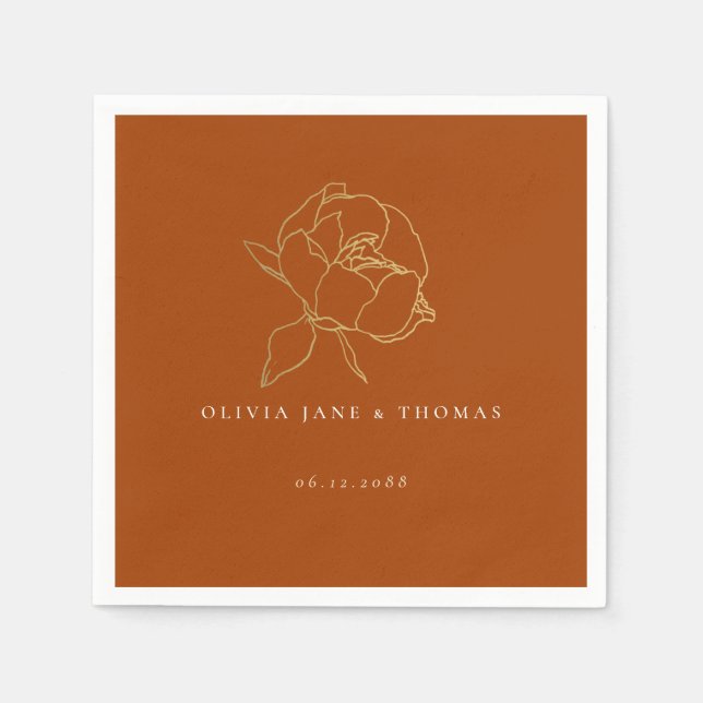 Simple Classic Peony Rust Gold Fall Floral Wedding Napkin (Front)
