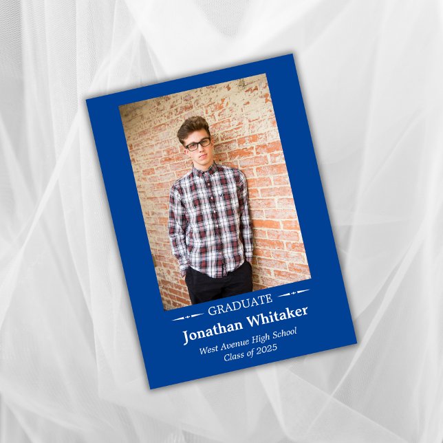 Simple Classic Photo Blue Graduation Announcement (Creator Uploaded)