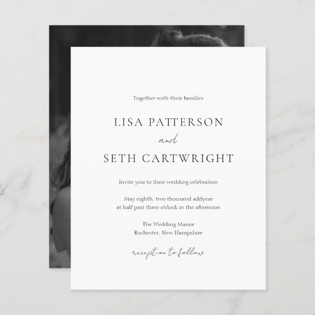 Simple Classic Photo Budget Wedding Invitation (Front/Back)