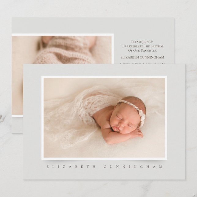 Simple Classic Photo | Girl Baptism Invitation (Front/Back)