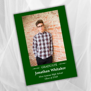 Simple Classic Photo Green add photo Graduation Invitation