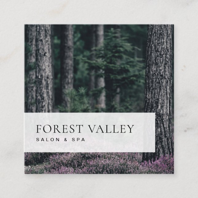 Simple Classic Photo Image Heather Forest Square Business Card (Front)