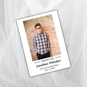 Simple Classic Photo White Graduation Announcement