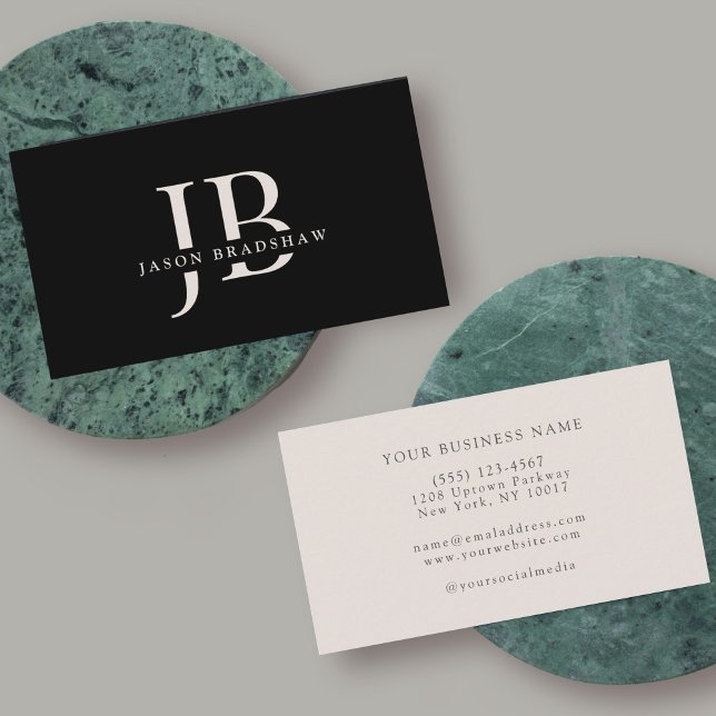 Simple Classic Professional Monogram and Name Business Card (Simple, classic, professional.)