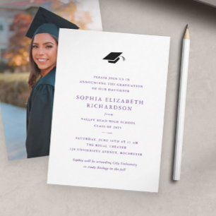 Simple Classic Purple Photo Graduation  Announcement