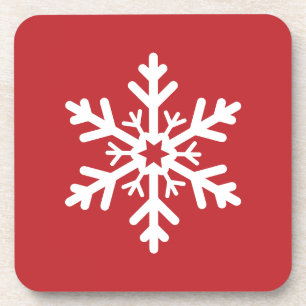 Simple Classic Red and White Christmas Snowflake Coaster
